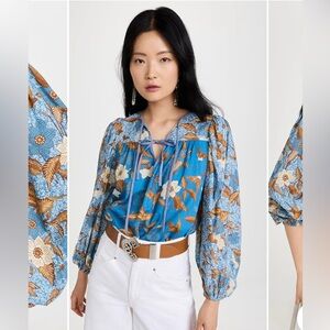Ulla Johnson Joanie Blouse Floral Blue and Brown